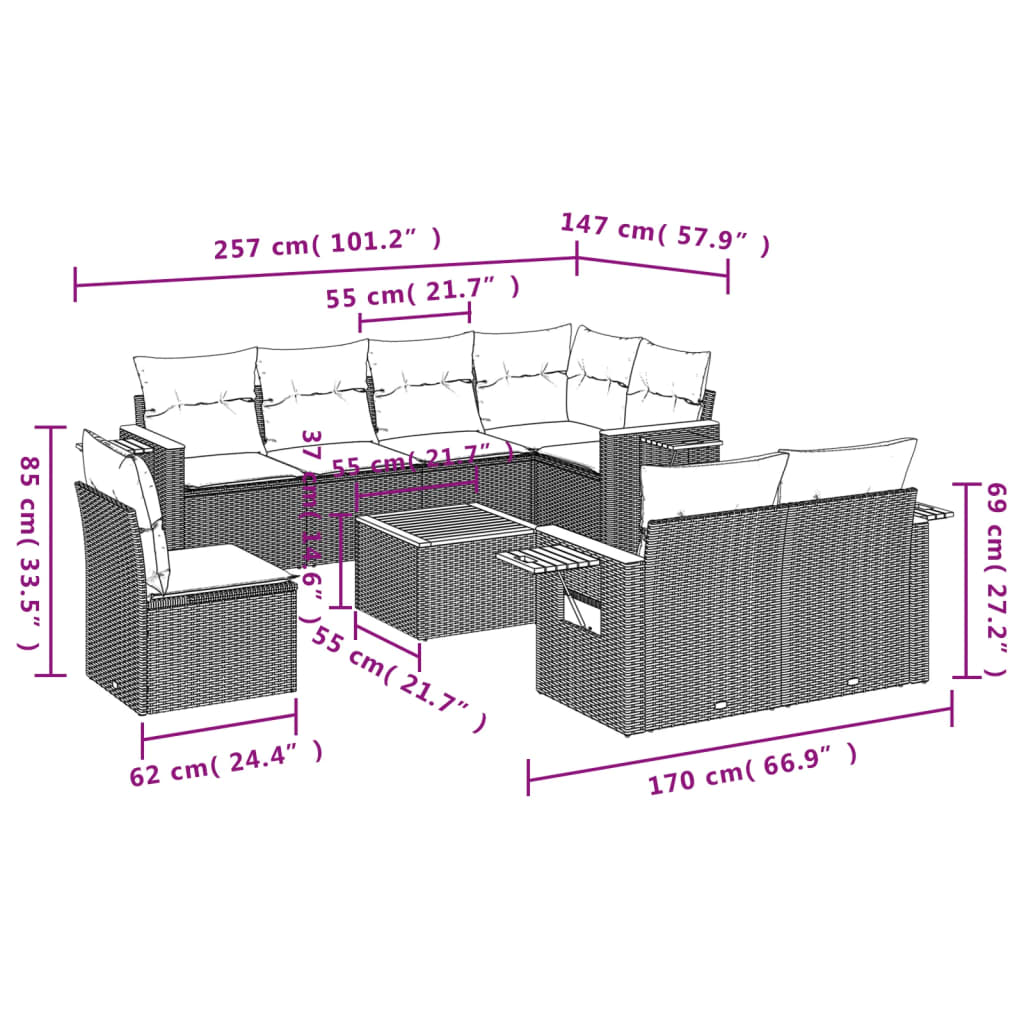 9-dijelni set vrtnih sofa s jastucima crni od poliratana