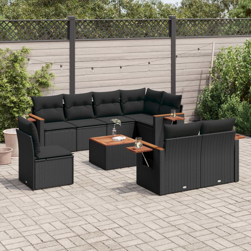 9-dijelni set vrtnih sofa s jastucima crni od poliratana