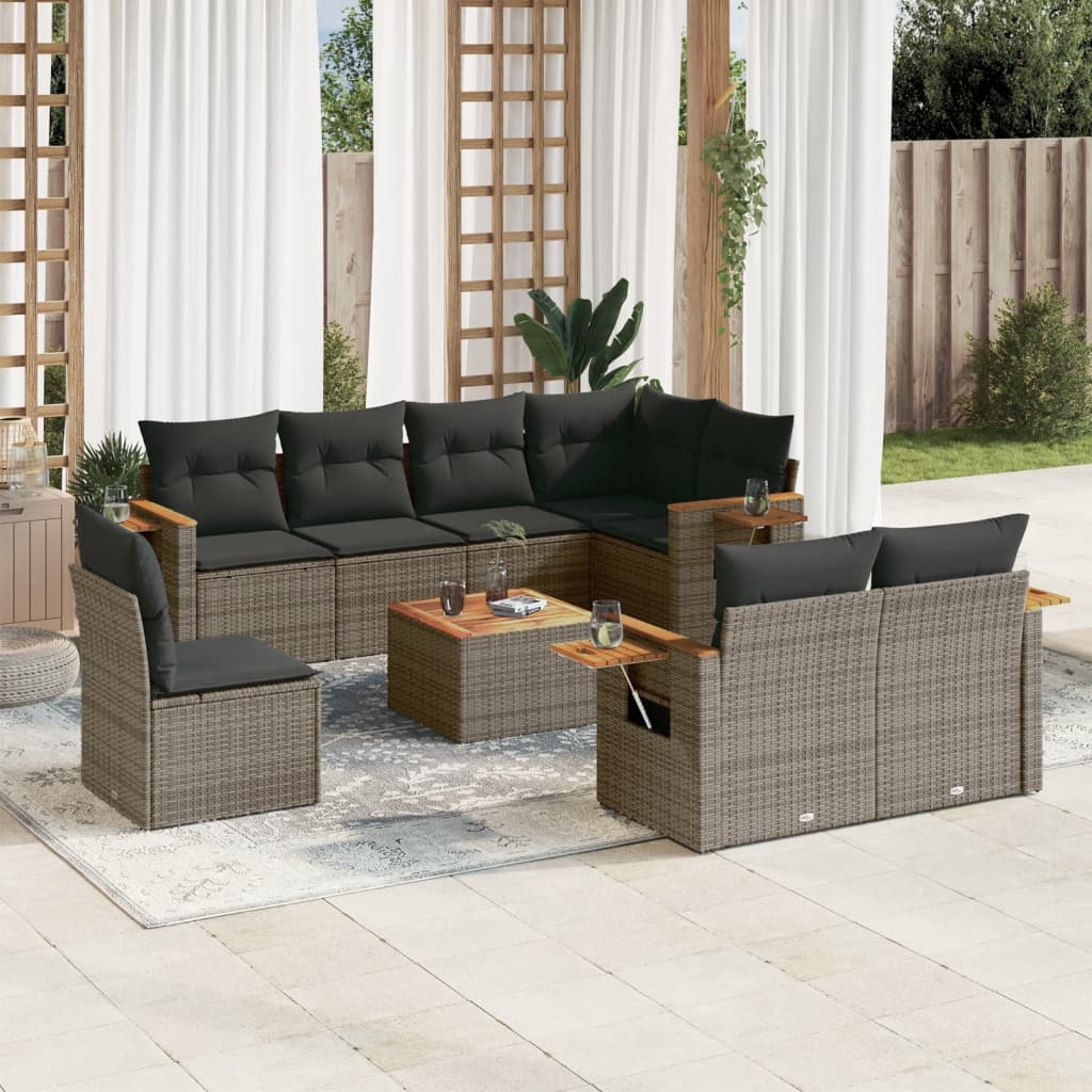 9-dijelni set vrtnih sofa od poliratana s jastucima sivi