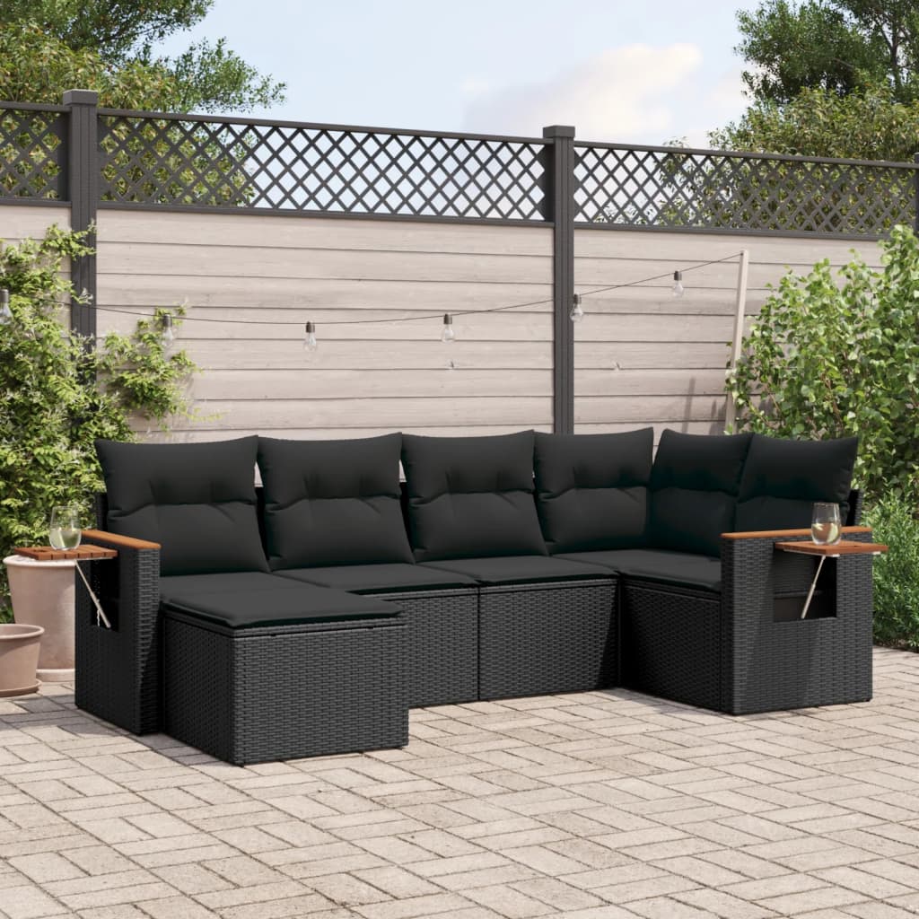 6-dijelni set vrtnih sofa s jastucima crni od poliratana