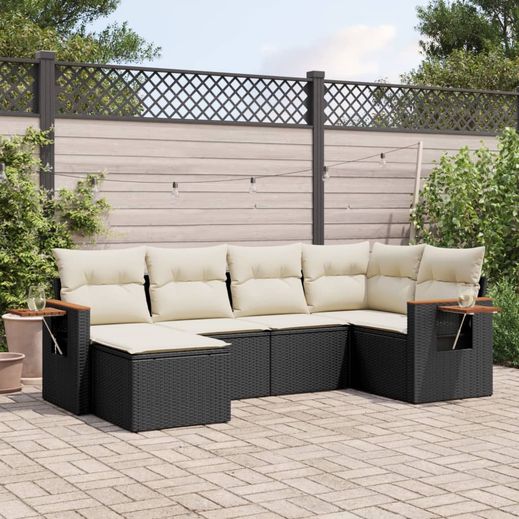 6-dijelni set vrtnih sofa s jastucima crni od poliratana
