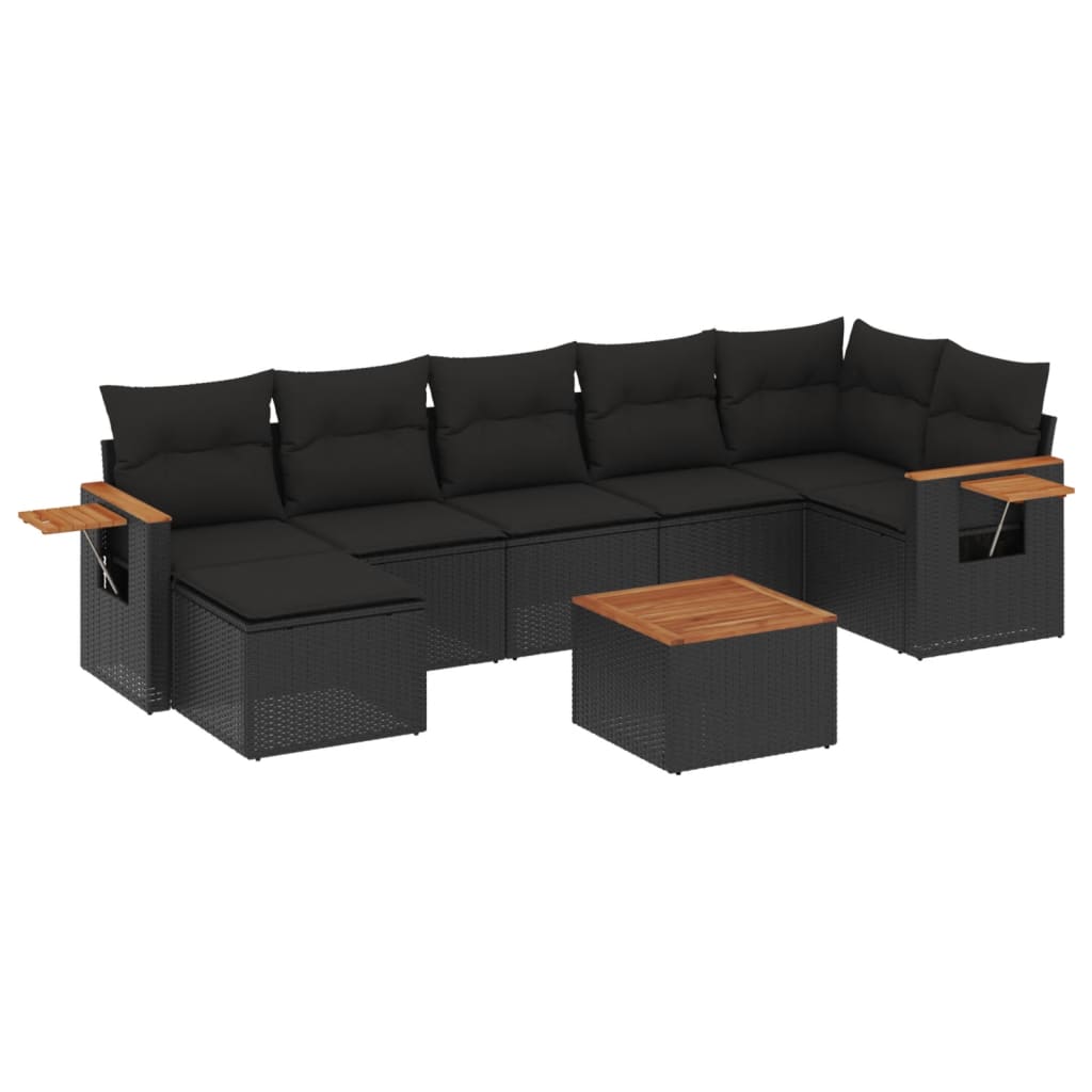 8-dijelni set vrtnih sofa od poliratana s jastucima crni