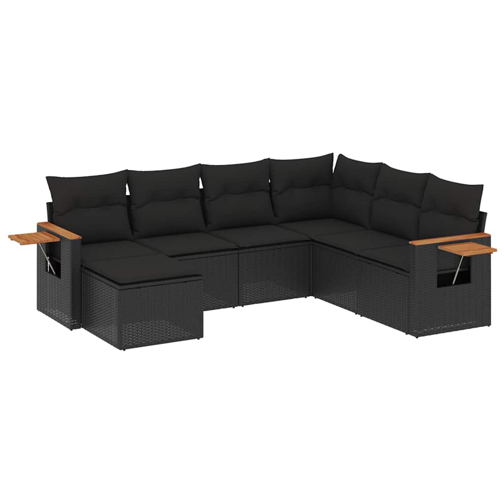 7-dijelni set vrtnih sofa od poliratana s jastucima crni
