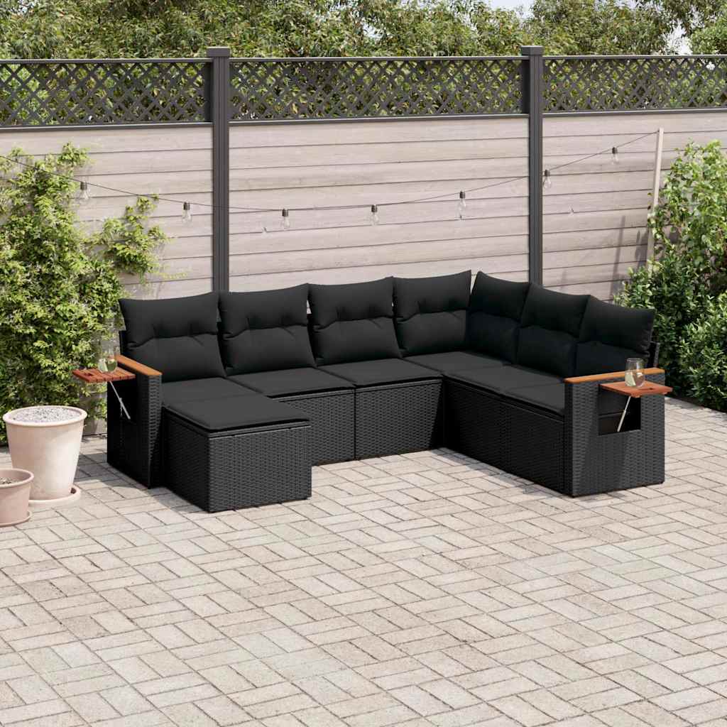 7-dijelni set vrtnih sofa od poliratana s jastucima crni