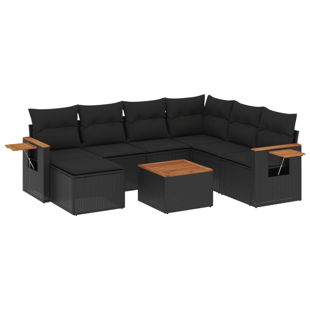 8-dijelni set vrtnih sofa od poliratana s jastucima crni