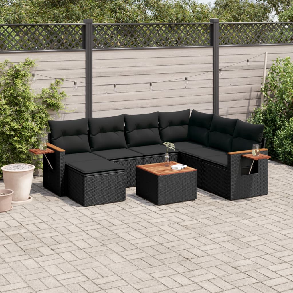 8-dijelni set vrtnih sofa od poliratana s jastucima crni
