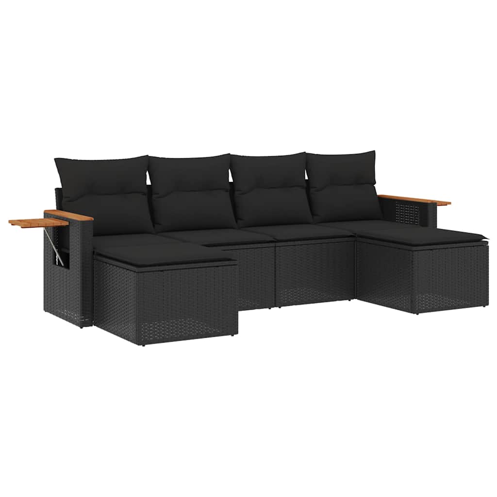 6-dijelni set vrtnih sofa s jastucima crni od poliratana