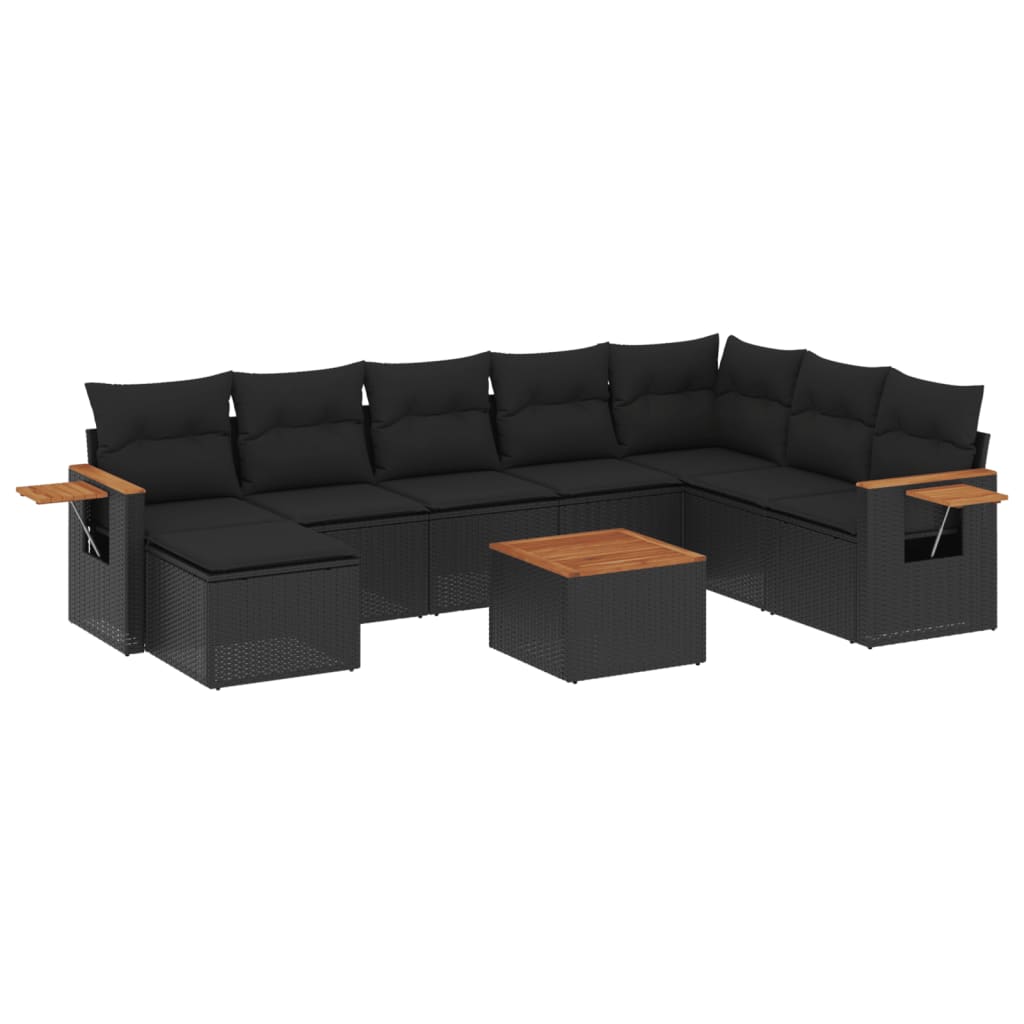 9-dijelni set vrtnih sofa s jastucima crni od poliratana