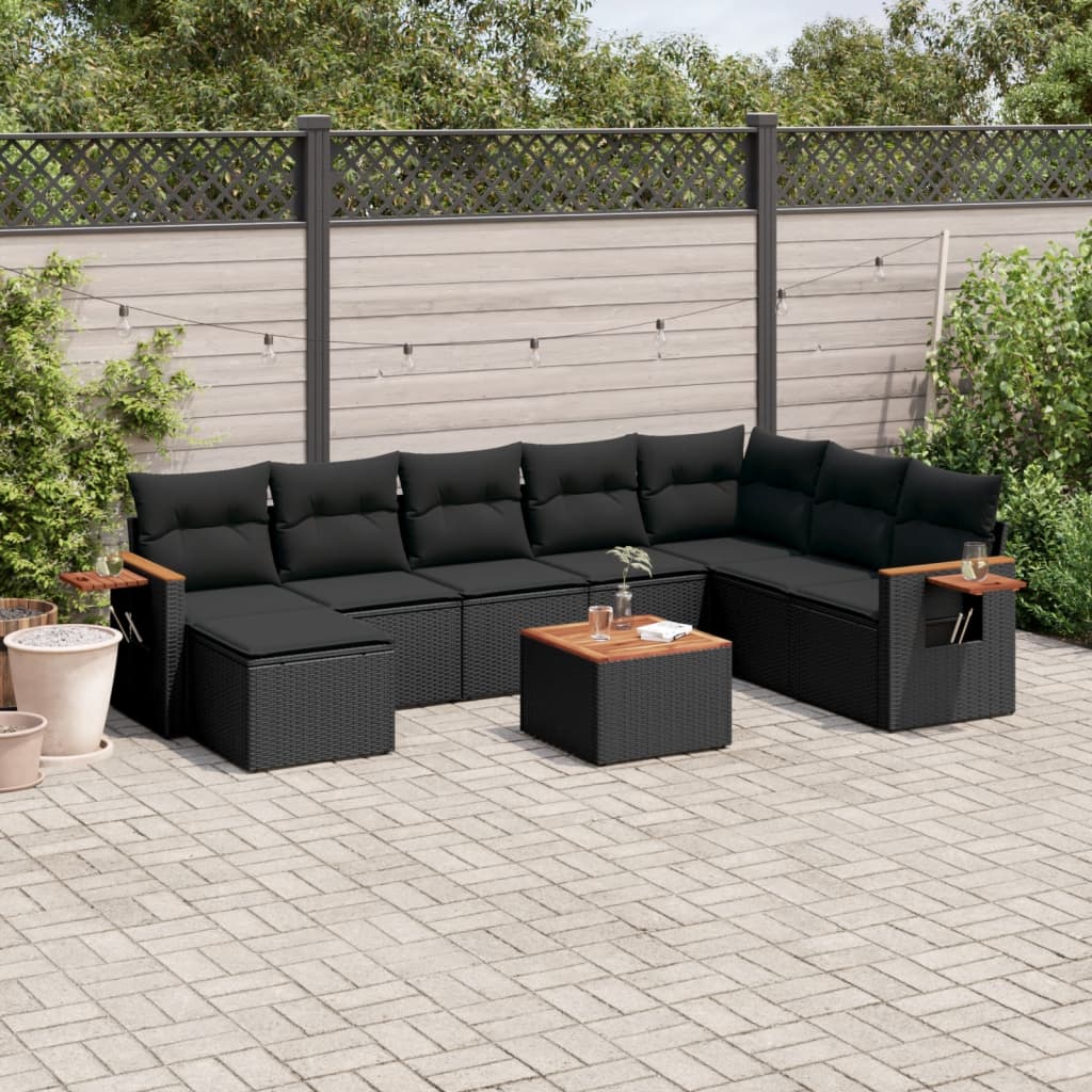 9-dijelni set vrtnih sofa s jastucima crni od poliratana