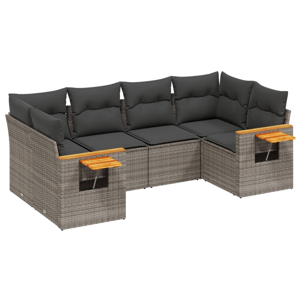 6-dijelni set vrtnih sofa od poliratana s jastucima sivi