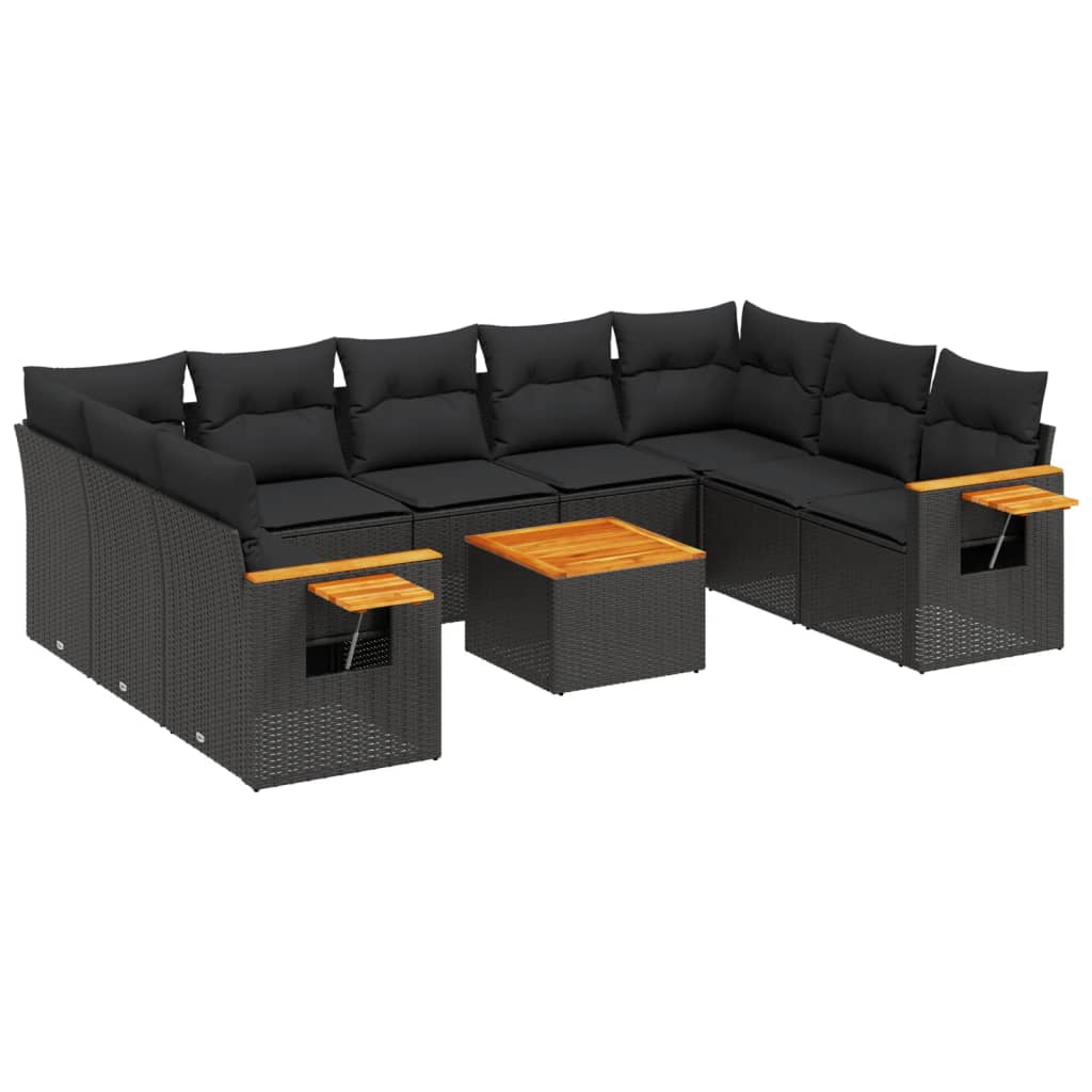 10-dijelni set vrtnih sofa s jastucima crni od poliratana