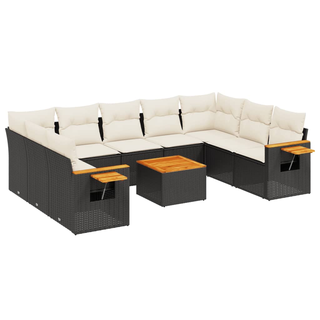 10-dijelni set vrtnih sofa s jastucima crni od poliratana