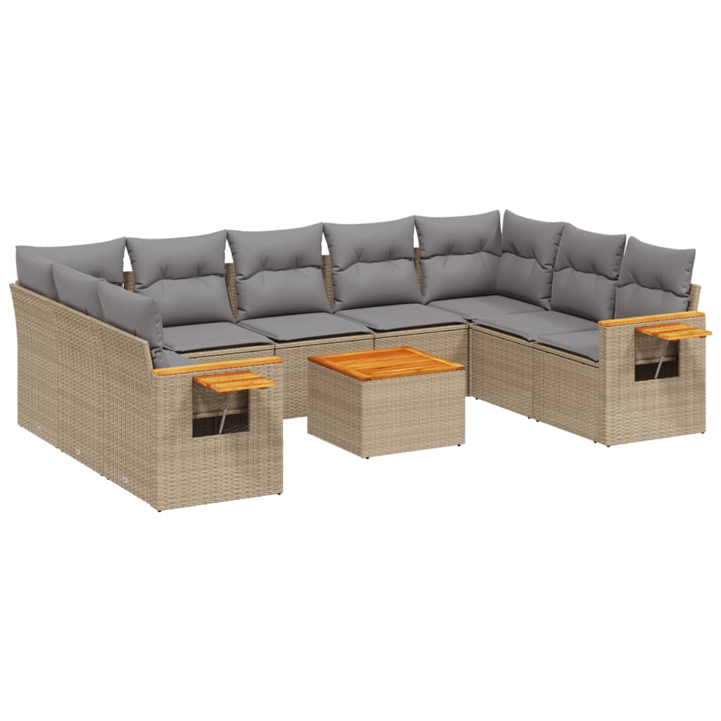 10-dijelni set vrtnih sofa s jastucima bež od poliratana
