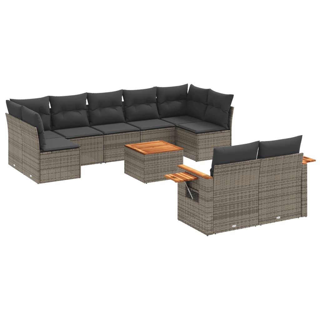 10-dijelni set vrtnih sofa od poliratana s jastucima sivi