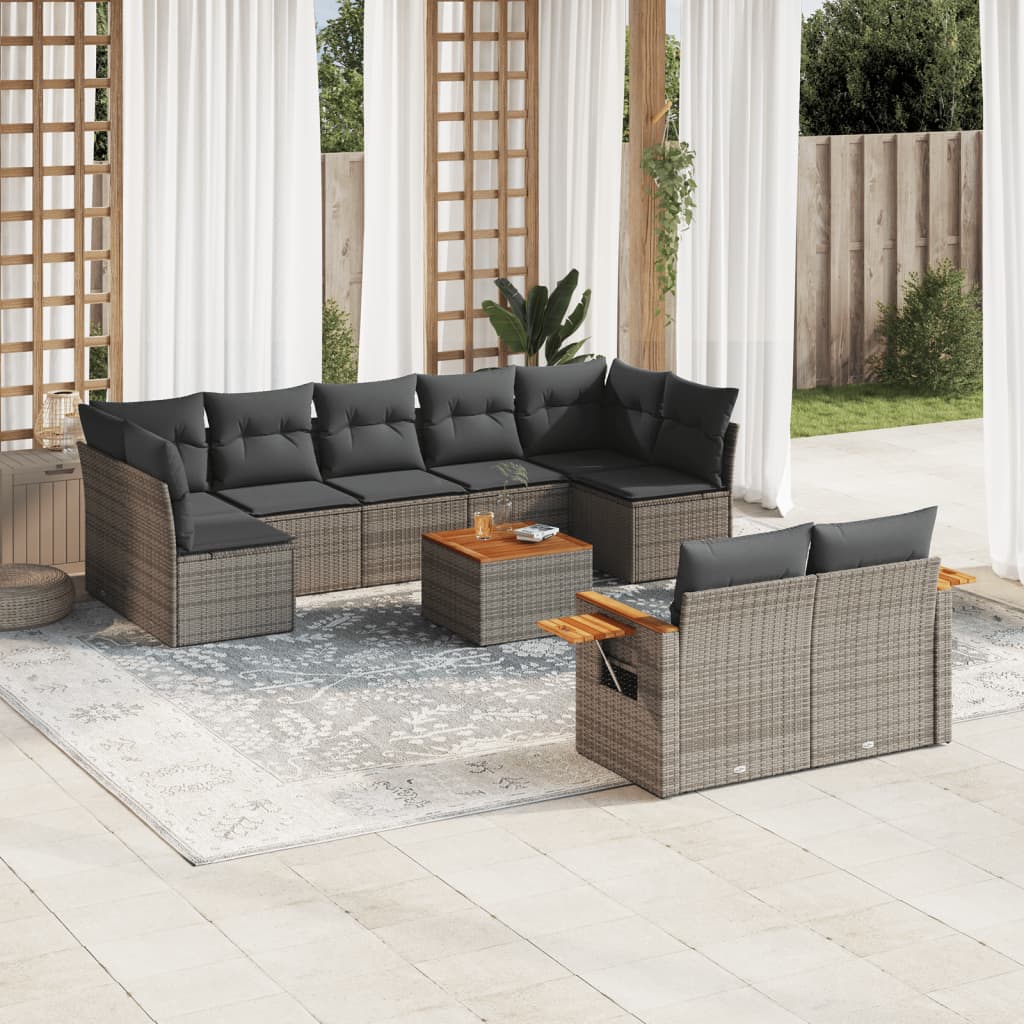 10-dijelni set vrtnih sofa od poliratana s jastucima sivi