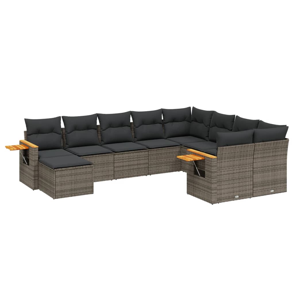 10-dijelni set vrtnih sofa od poliratana s jastucima sivi