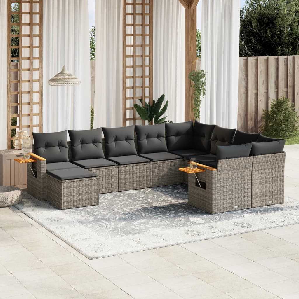 10-dijelni set vrtnih sofa od poliratana s jastucima sivi