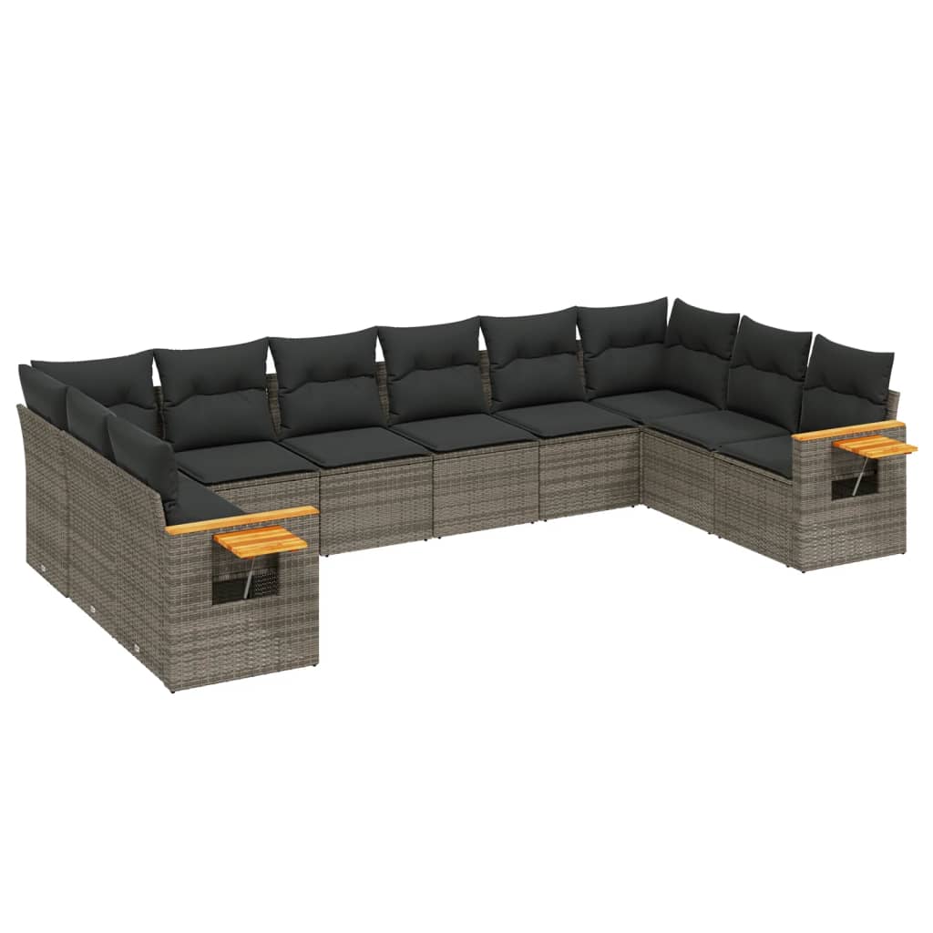 10-dijelni set vrtnih sofa od poliratana s jastucima sivi