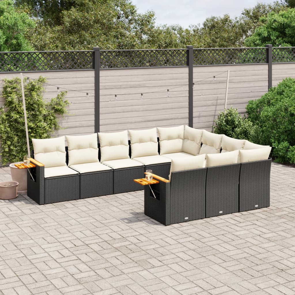 10-dijelni set vrtnih sofa s jastucima crni od poliratana