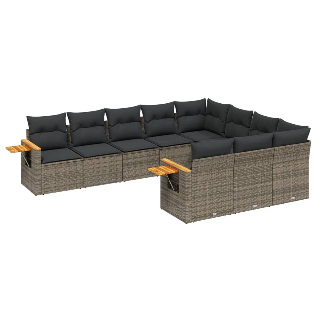10-dijelni set vrtnih sofa od poliratana s jastucima sivi