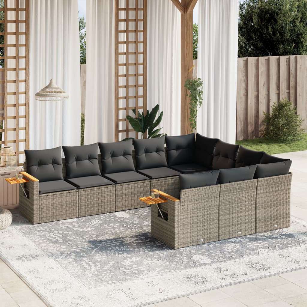 10-dijelni set vrtnih sofa od poliratana s jastucima sivi