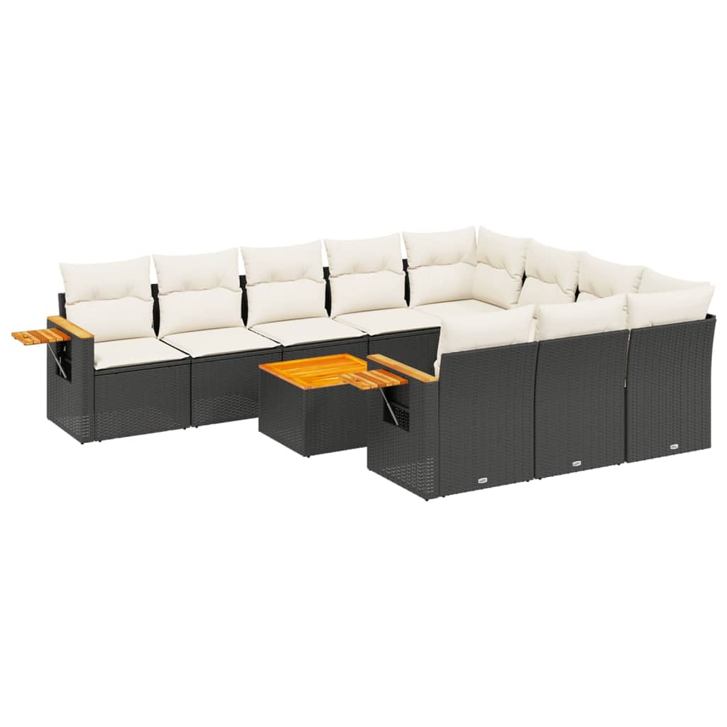 11-dijelni set vrtnih sofa od poliratana s jastucima crni