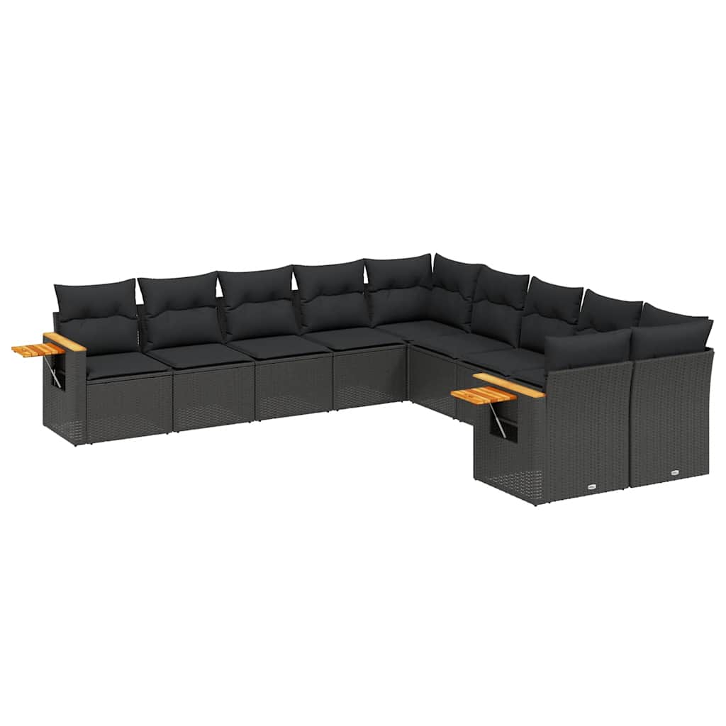 10-dijelni set vrtnih sofa s jastucima crni od poliratana