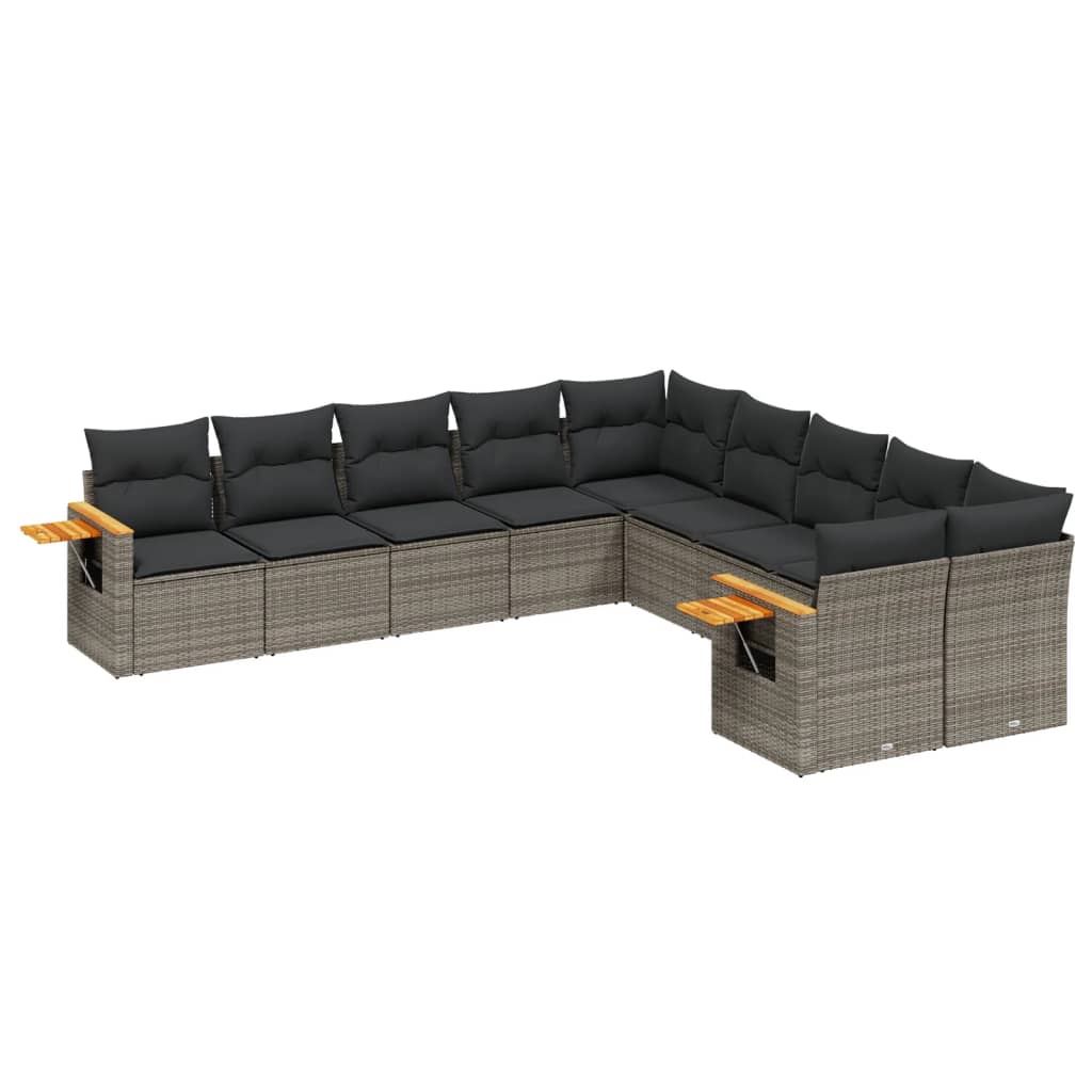 10-dijelni set vrtnih sofa od poliratana s jastucima sivi