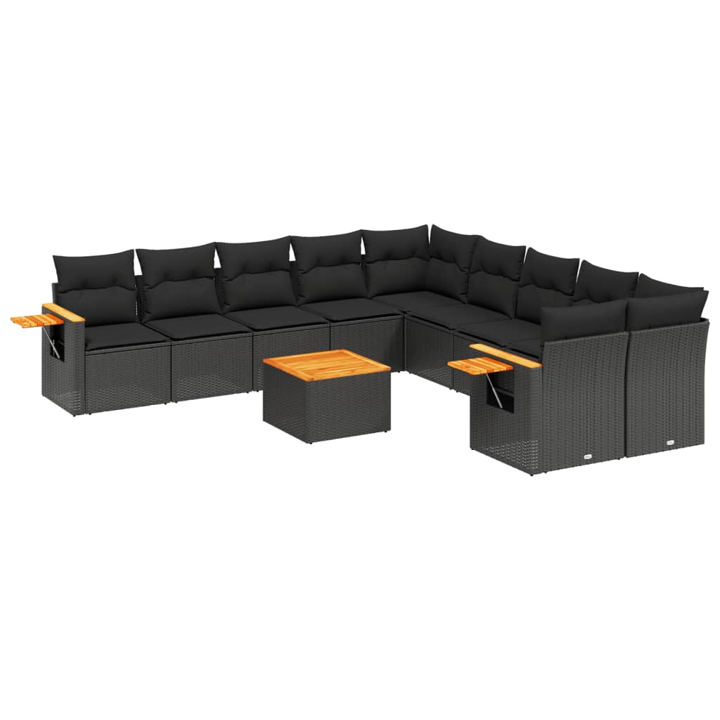 11-dijelni set vrtnih sofa od poliratana s jastucima crni