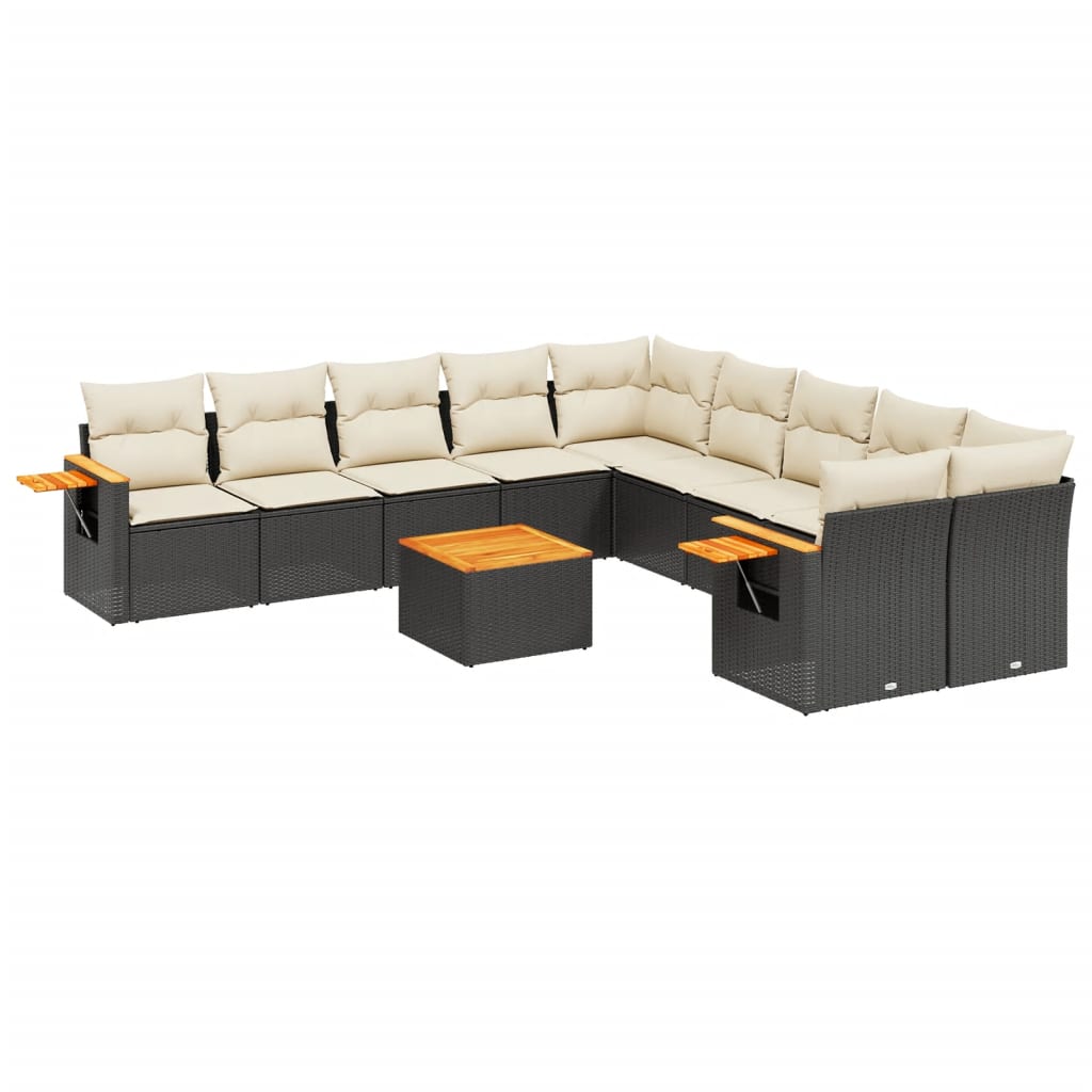 11-dijelni set vrtnih sofa od poliratana s jastucima crni