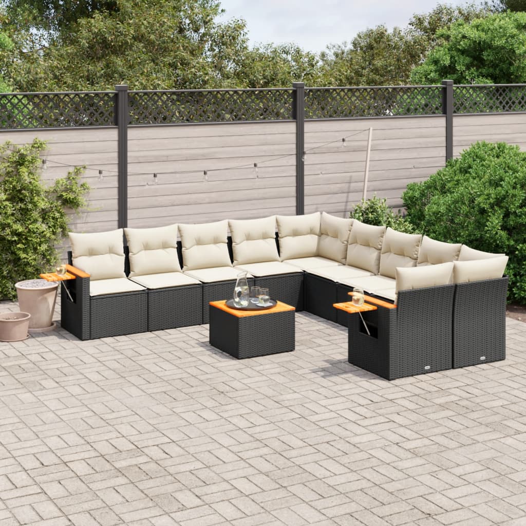 11-dijelni set vrtnih sofa od poliratana s jastucima crni