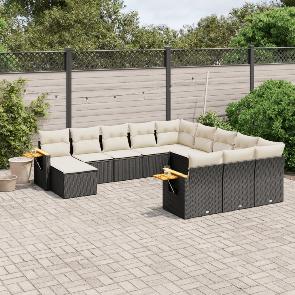 11-dijelni set vrtnih sofa od poliratana s jastucima crni