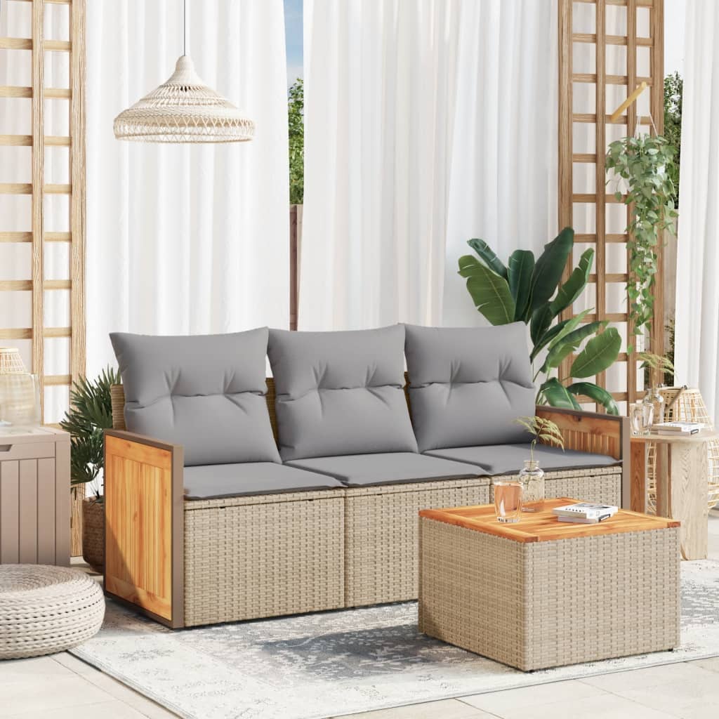 4-dijelni set vrtnih sofa s jastucima bež od poliratana