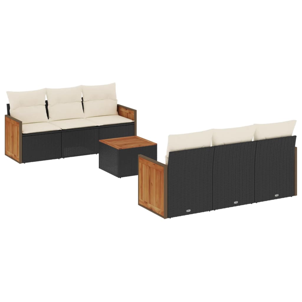7-dijelni set vrtnih sofa od poliratana s jastucima crni