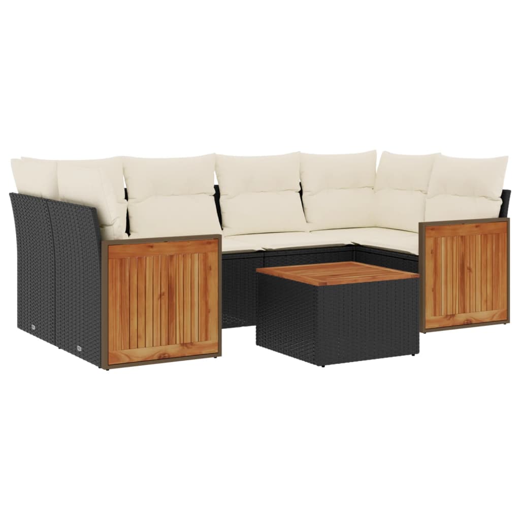 7-dijelni set vrtnih sofa od poliratana s jastucima crni