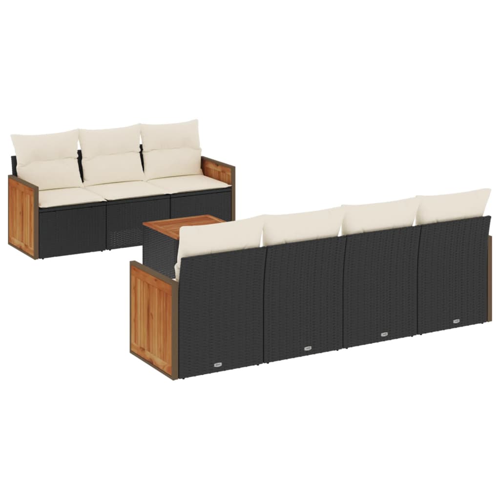 8-dijelni set vrtnih sofa od poliratana s jastucima crni