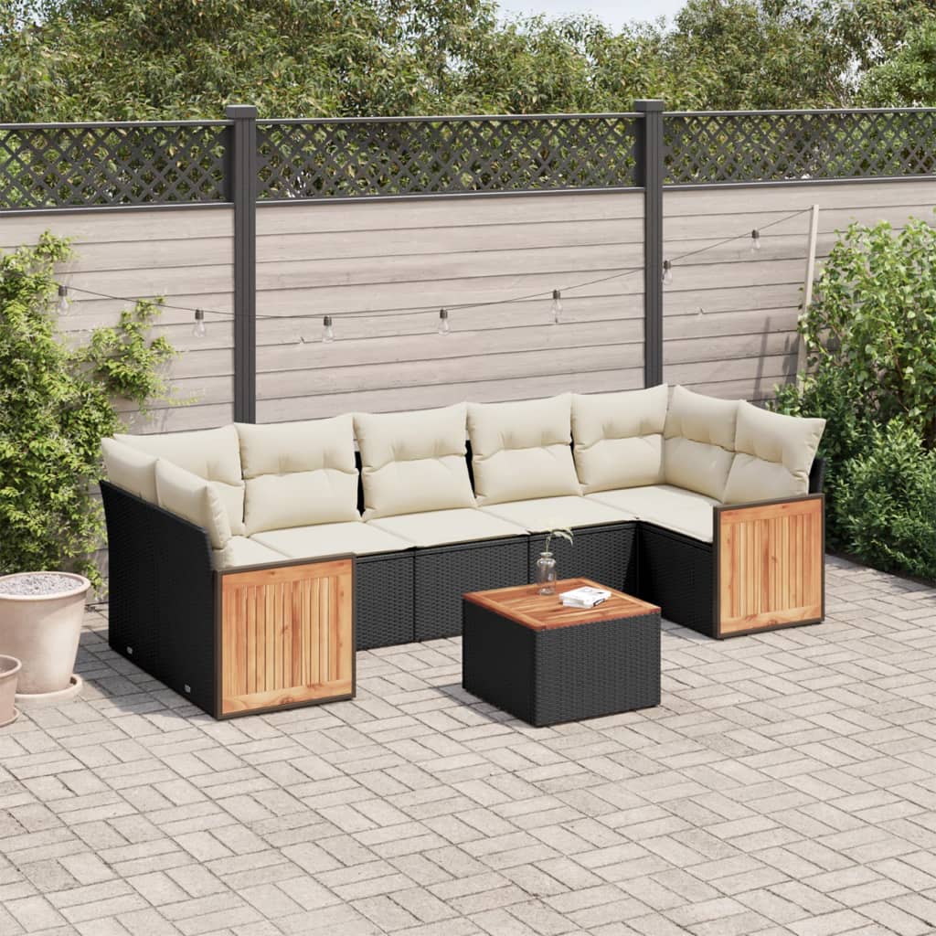 8-dijelni set vrtnih sofa od poliratana s jastucima crni