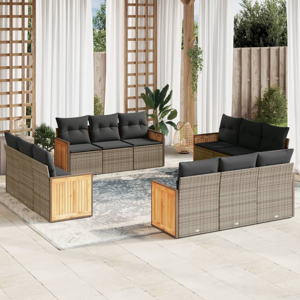 12-dijelni set vrtnih sofa od poliratana s jastucima sivi