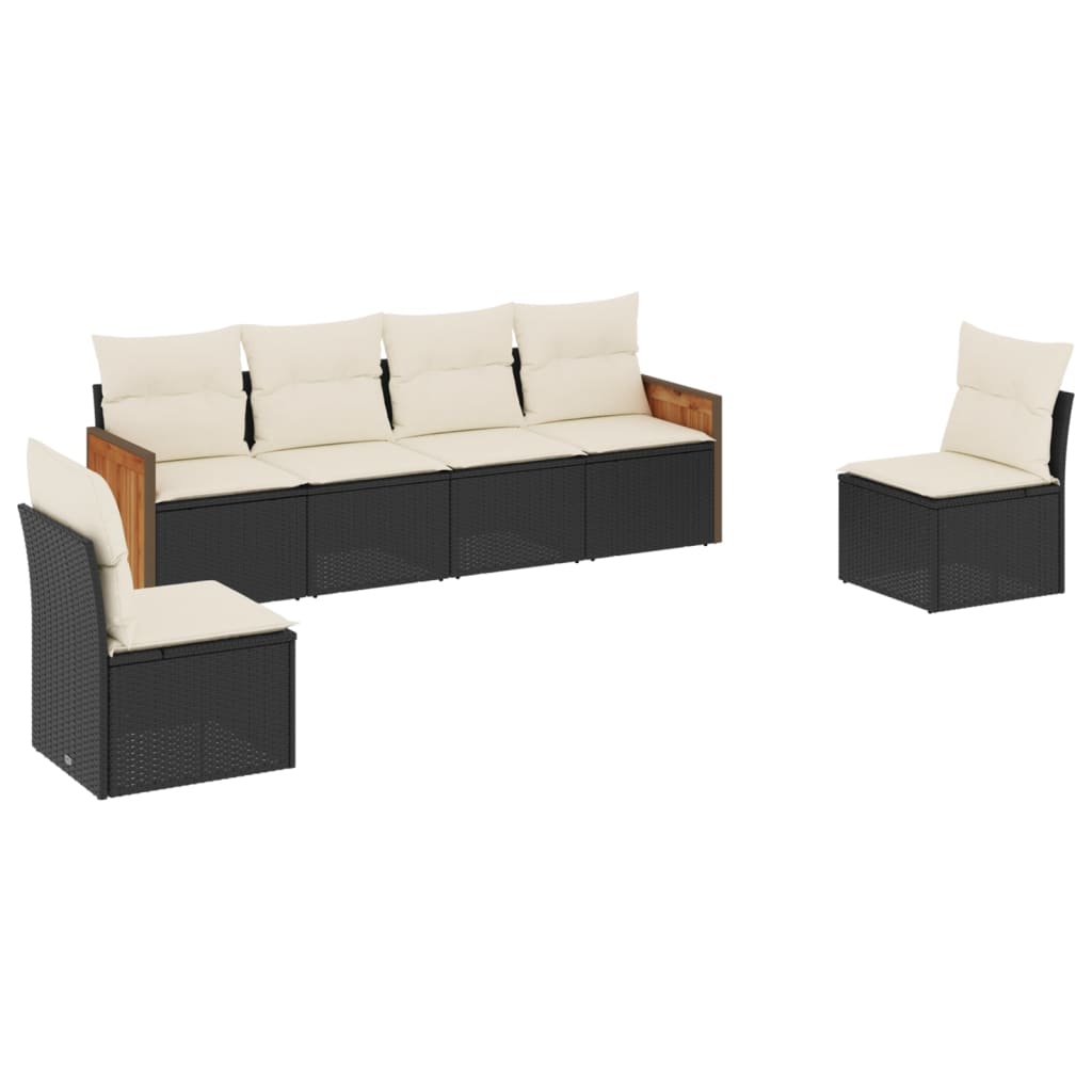 6-dijelni set vrtnih sofa s jastucima crni od poliratana