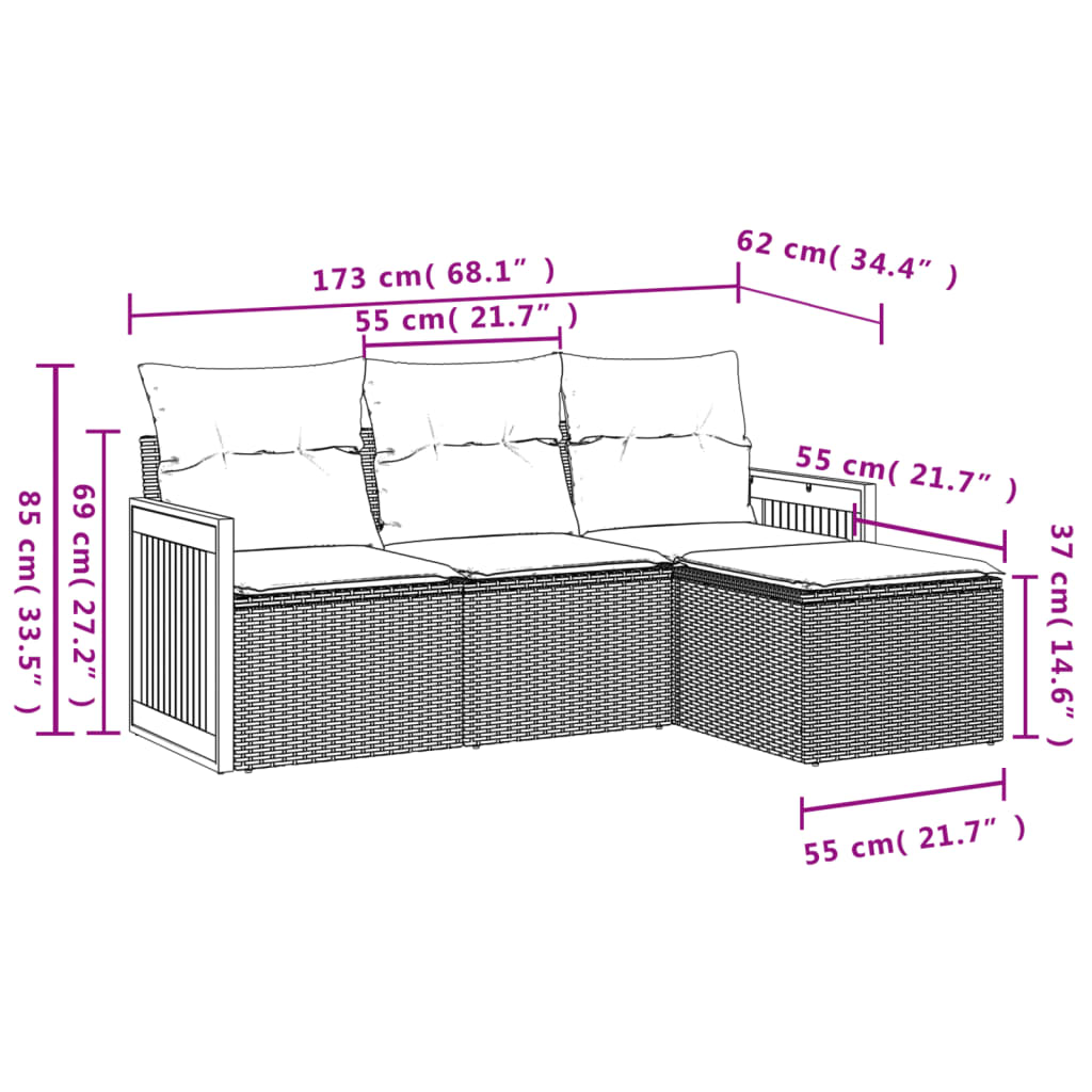 4-dijelni set vrtnih sofa od poliratana s jastucima sivi