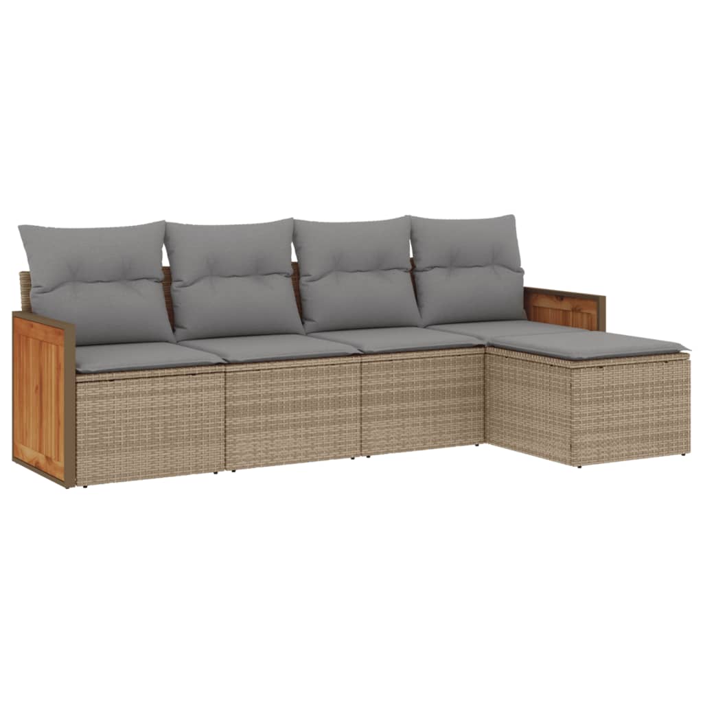 5-dijelni vrtni set sofa s jastucima bež od poliratana