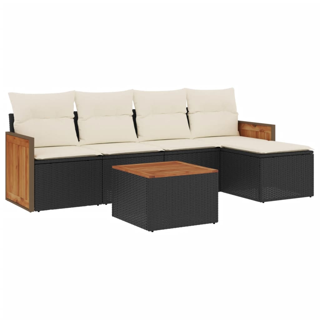 6-dijelni set vrtnih sofa s jastucima crni od poliratana