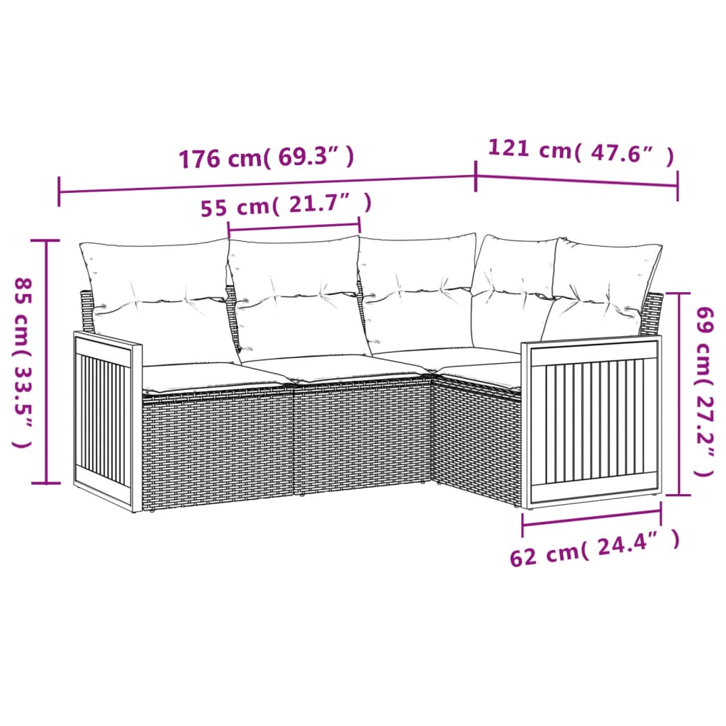 4-dijelni set vrtnih sofa od poliratana s jastucima crni