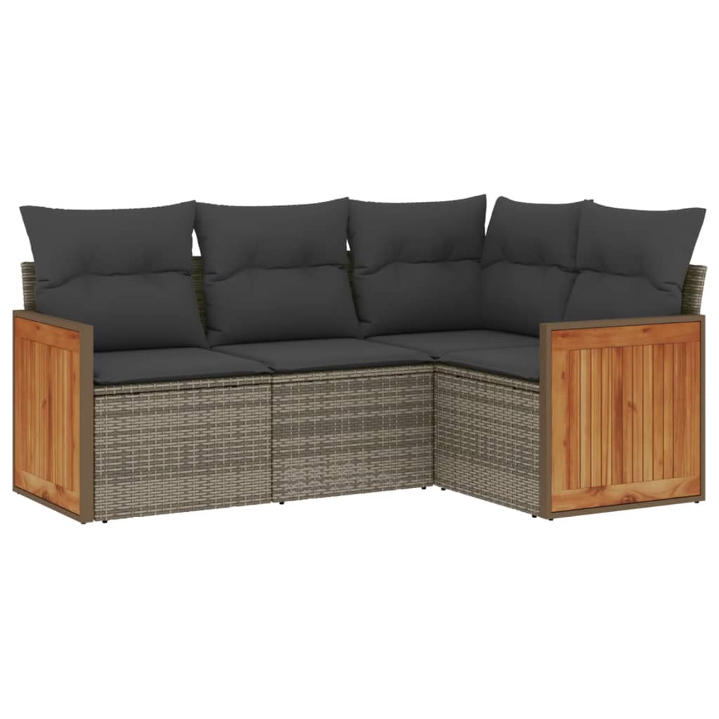 4-dijelni set vrtnih sofa od poliratana s jastucima sivi