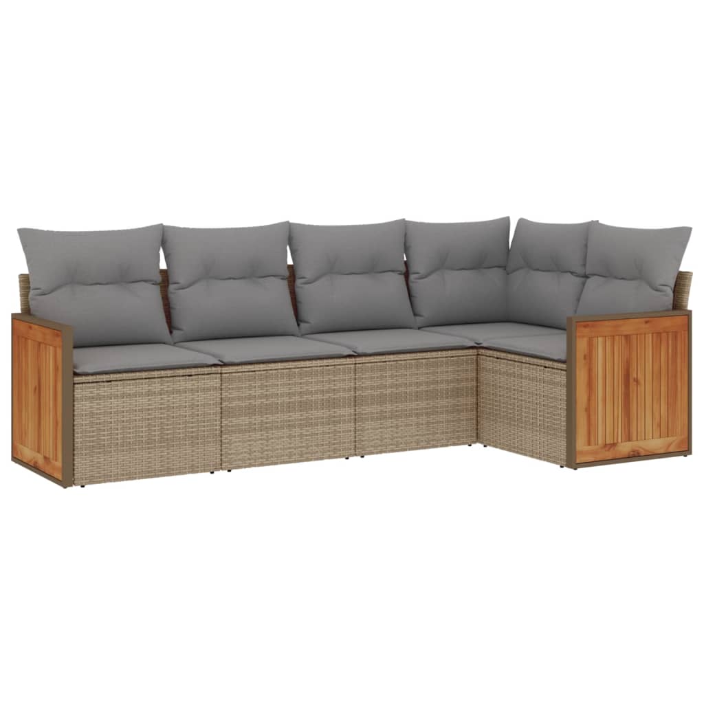 5-dijelni vrtni set sofa s jastucima bež od poliratana