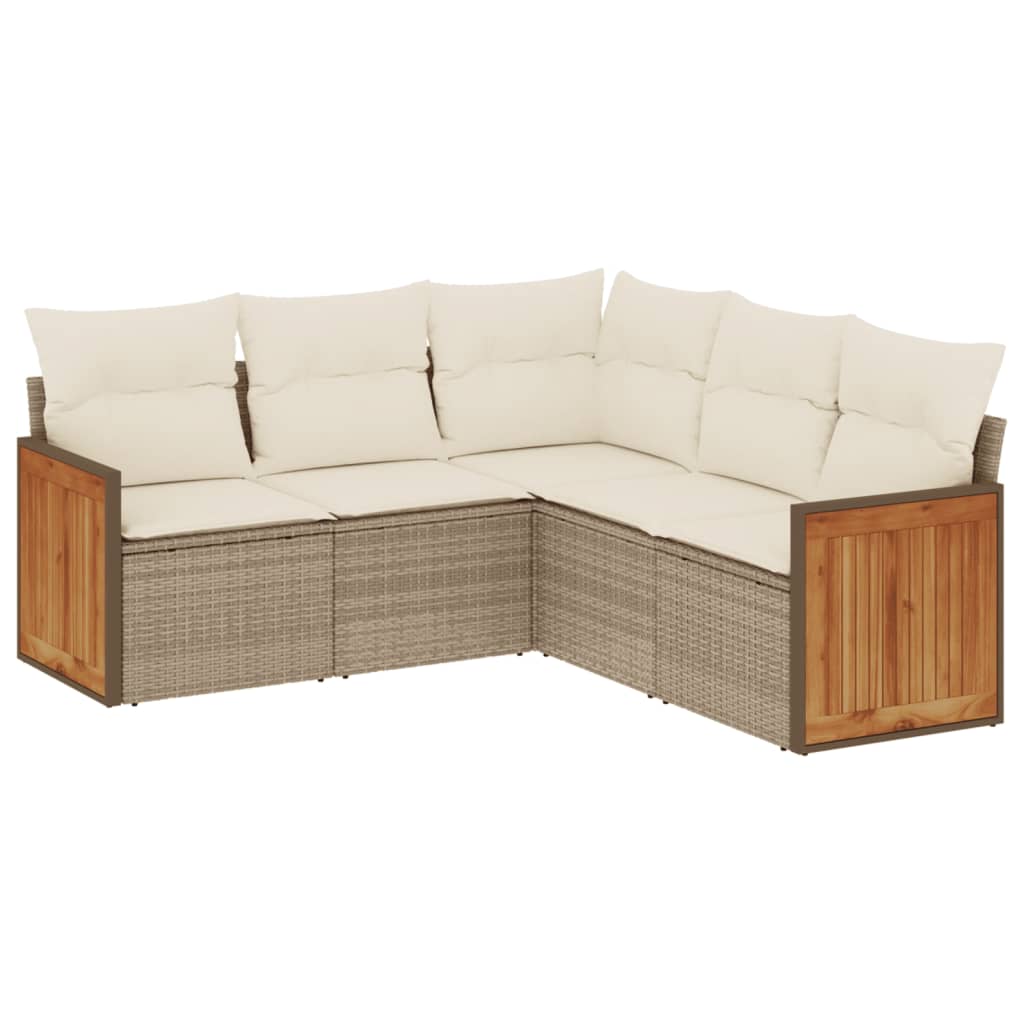 5-dijelni vrtni set sofa s jastucima bež od poliratana
