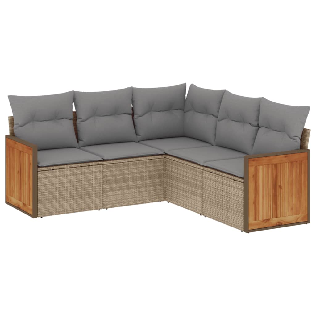 5-dijelni vrtni set sofa s jastucima bež od poliratana