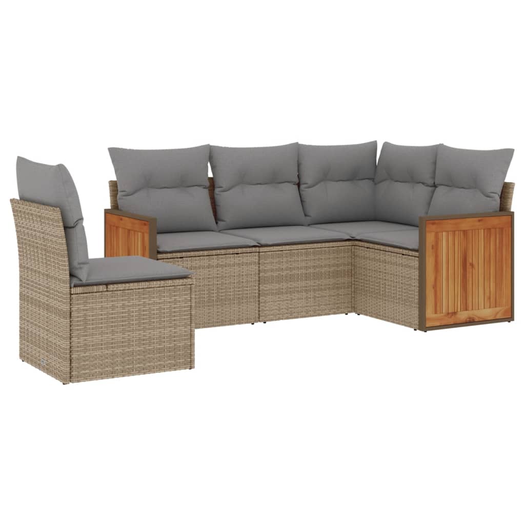 5-dijelni vrtni set sofa s jastucima bež od poliratana