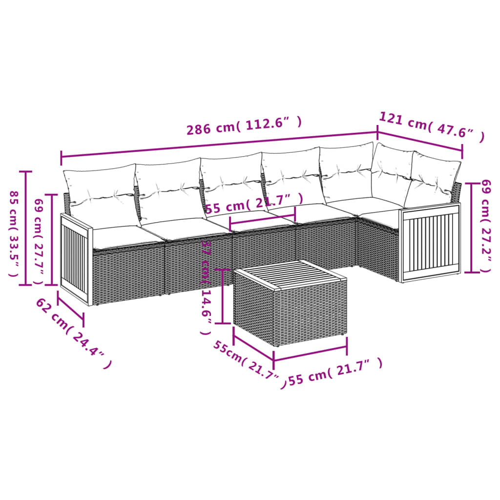 7-dijelni set vrtnih sofa od poliratana s jastucima bež