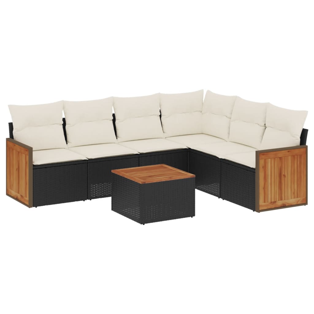 7-dijelni set vrtnih sofa od poliratana s jastucima crni
